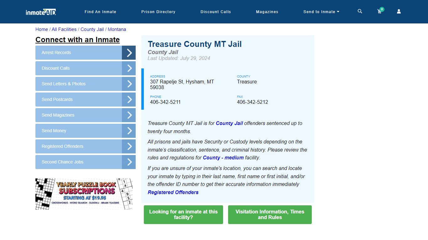 Treasure County MT Jail - Inmate Locator